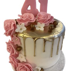 Roze Bloemen Gouden Drip Cake