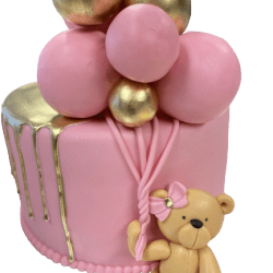 Roze en Gouden Ballon Baby Beer Taart